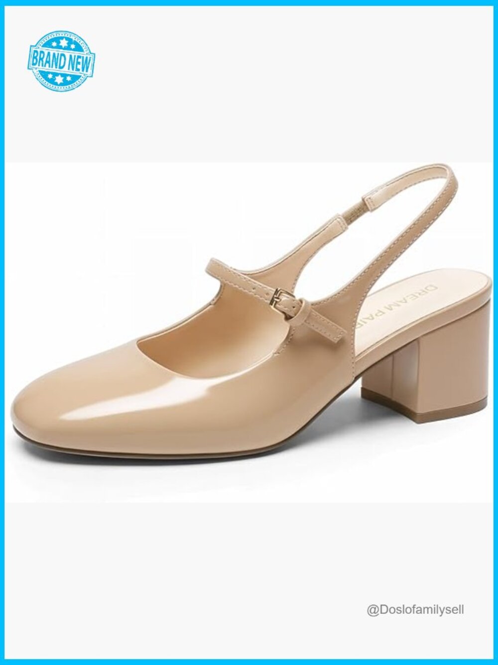 Mary Jane Low Chunky Heels Slingback Closed Square Toe Dress Pumps Office Shoes